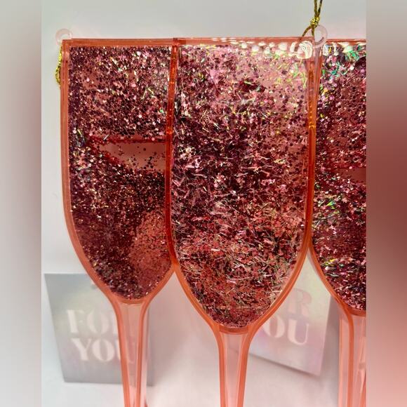 Urban Outfitters glitter champagne glasses pink ornaments NWT - Picture 5 of 8
